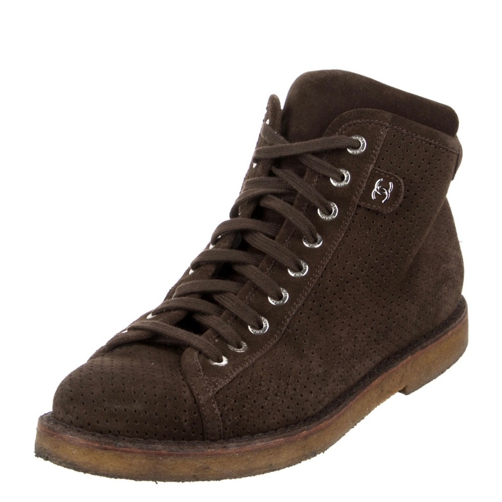 Chanel Suede Ankle Lace-Up Boots
•   Interlocking CC Logo